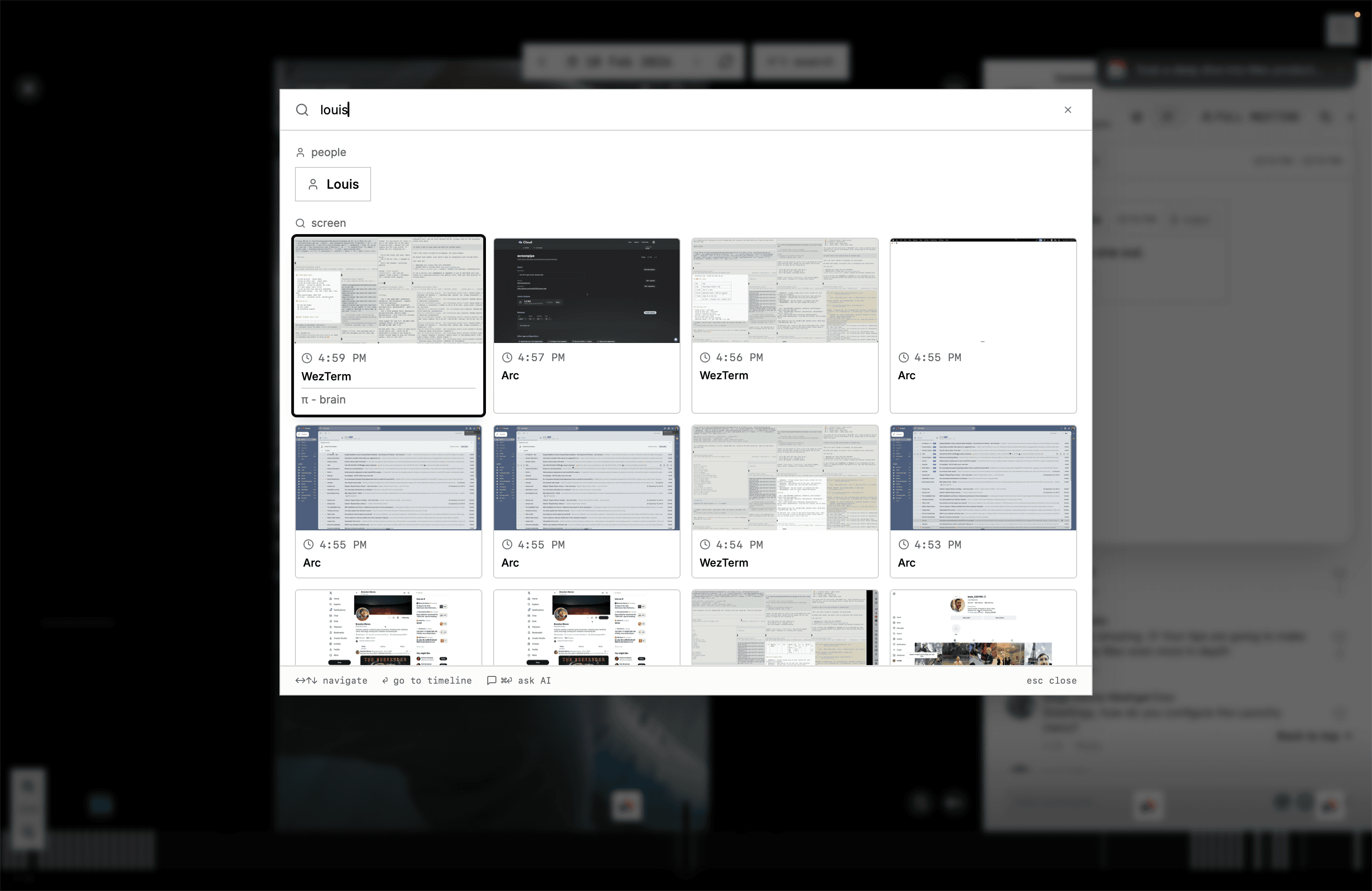 Search overlay preview