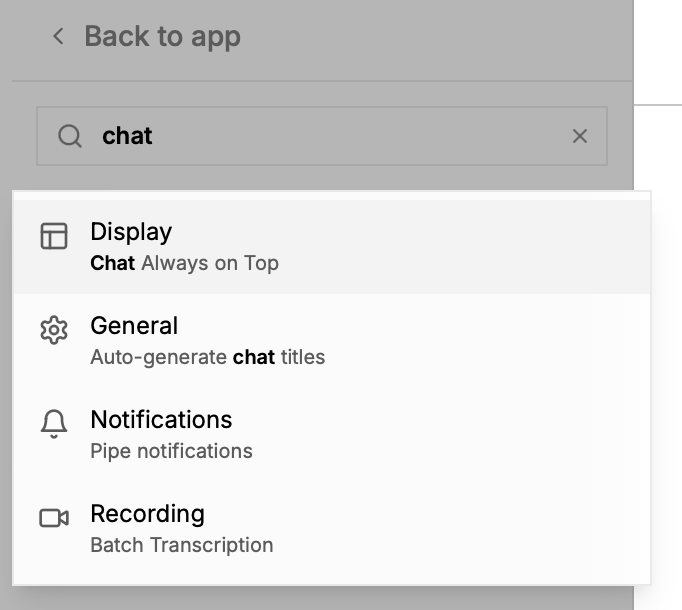screenpipe searchable settings