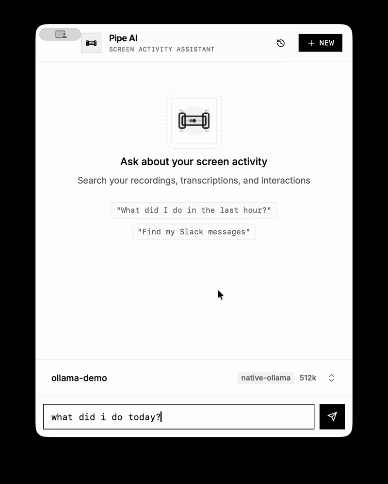 Screenpipe AI chat demo